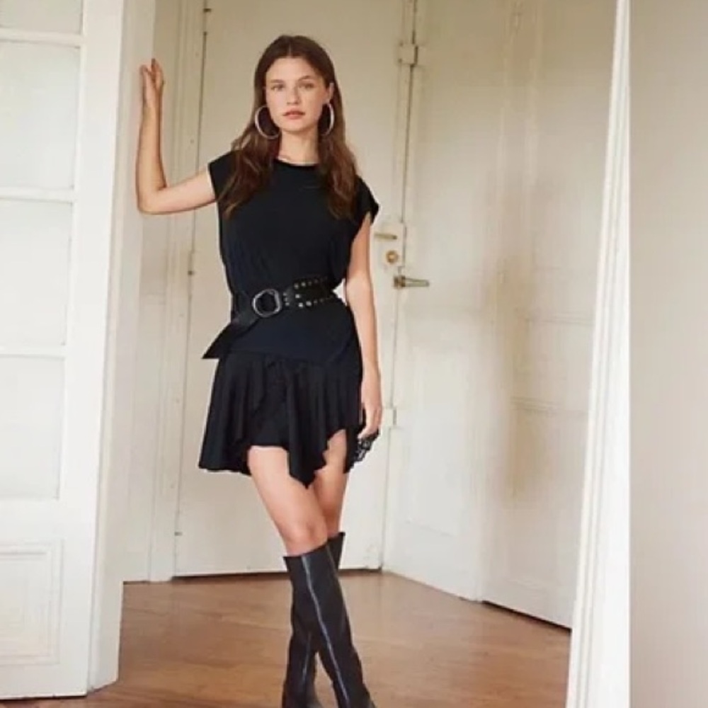 Free People Black Mini Dress with Asymmetrical Skirt